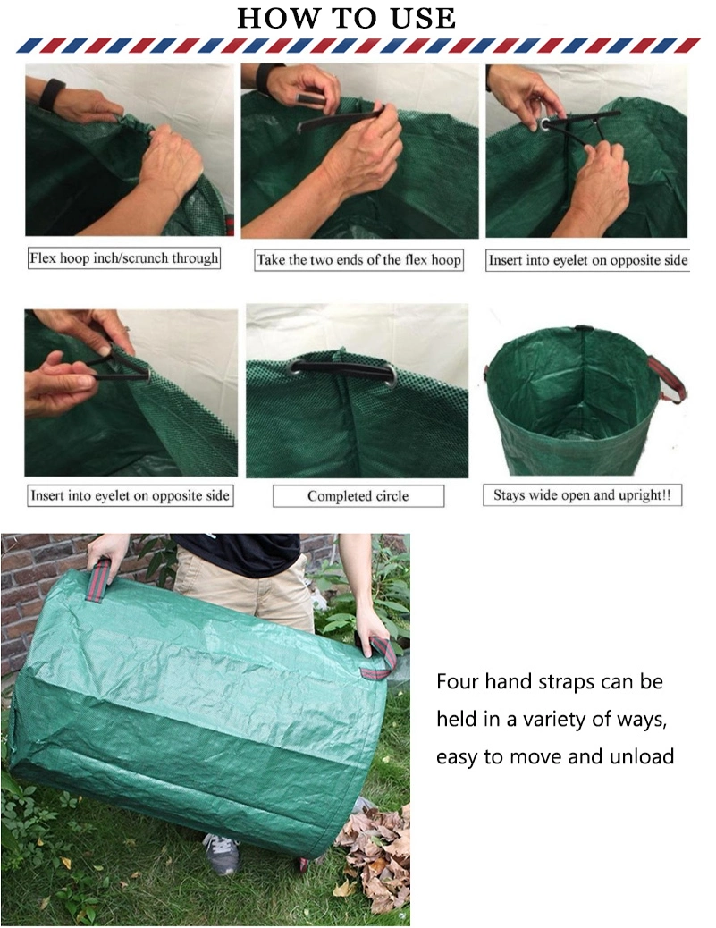 Plastic Durable 272L Folding Grow Bag PP Waterproof Landscape Garden Waste Bag with Handle Sacks