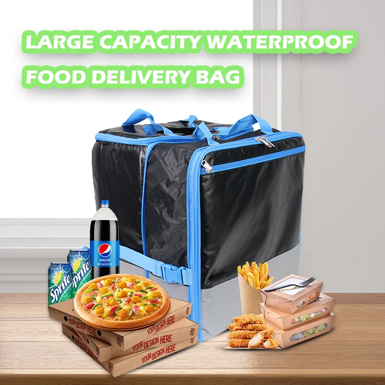 OEM Reusable 500d PVC Thermal Waterproof Delivery Backpack Extra Large Insulated Thermal Lunch Aluminium Foil Cooler Bag Bike Food Delivery Bag with Zipper