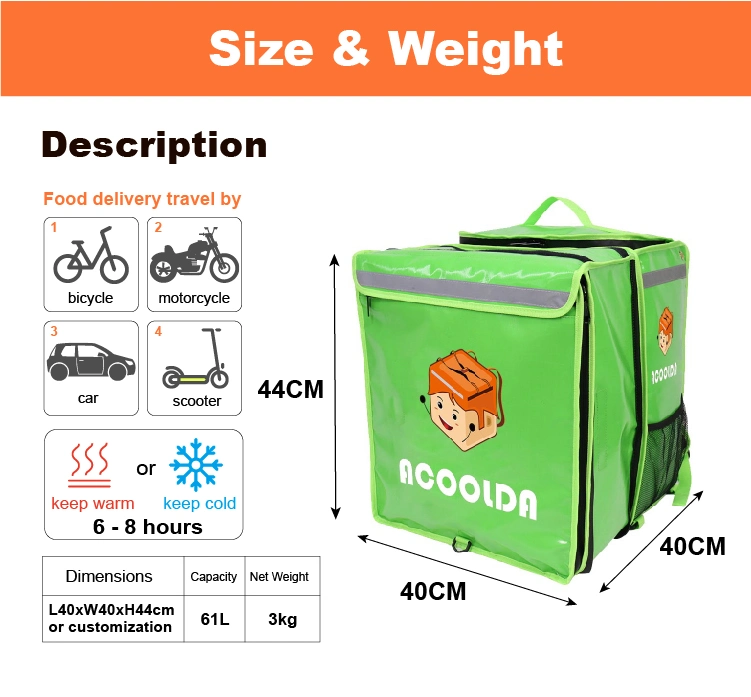 ODM Custom Cooler Bag Foldable Waterproof Thermo Bags for Food Delivery Bike Food Delivery Bag